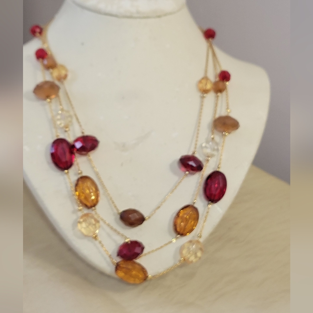 Double Strand Multi-Color Gemstone Necklace - Picture 2 of 3
